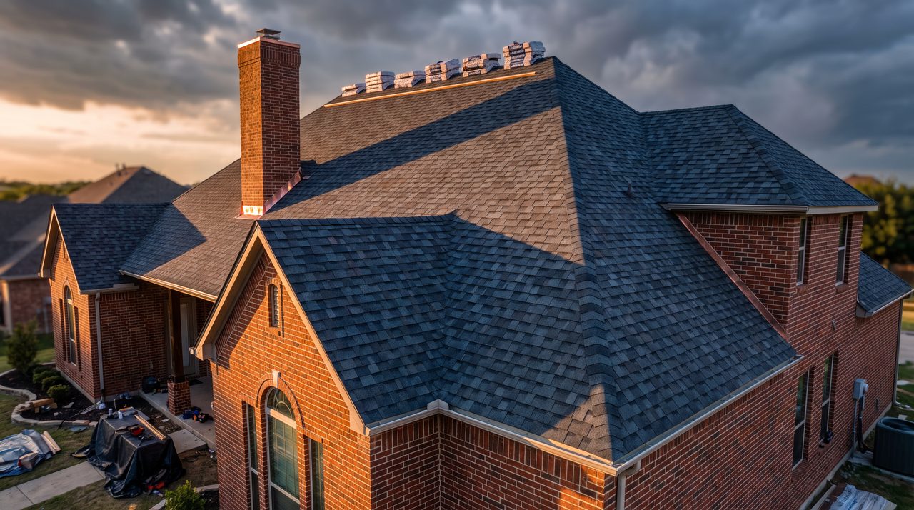 New architectural shingle roof on a North Texas home (illustration)